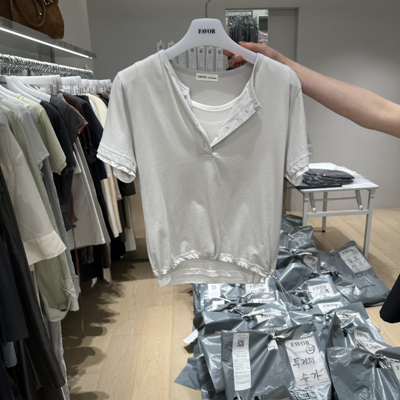 FAVOR-P韓國代購女士新品推薦時尚人氣休閑26夏季T恤假兩件FAVOR-PT恤圖色2