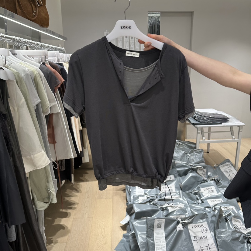 FAVOR-P韓國代購女士新品推薦時尚人氣休閑26夏季T恤假兩件FAVOR-PT恤圖色3