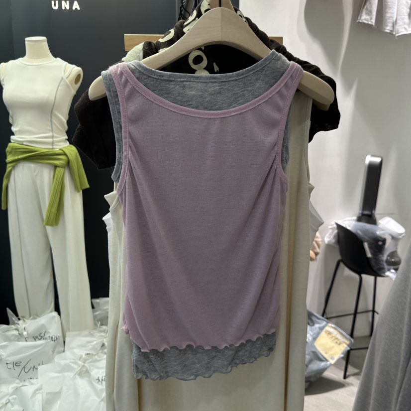 UNA/THE MAY韓國代購女士新款推薦吊帶背心假兩件層疊無袖THEMAY/UNA吊帶/背心