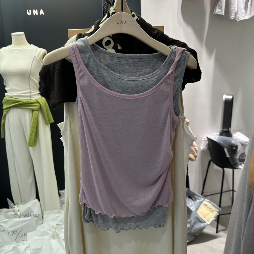 UNA/THE MAY韓國代購女士新款推薦吊帶背心假兩件層疊無袖THEMAY/UNA吊帶/背心圖色1