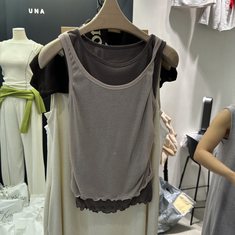 UNA/THE MAY韓國代購女士新款推薦吊帶背心假兩件層疊無袖THEMAY/UNA吊帶/背心圖色2