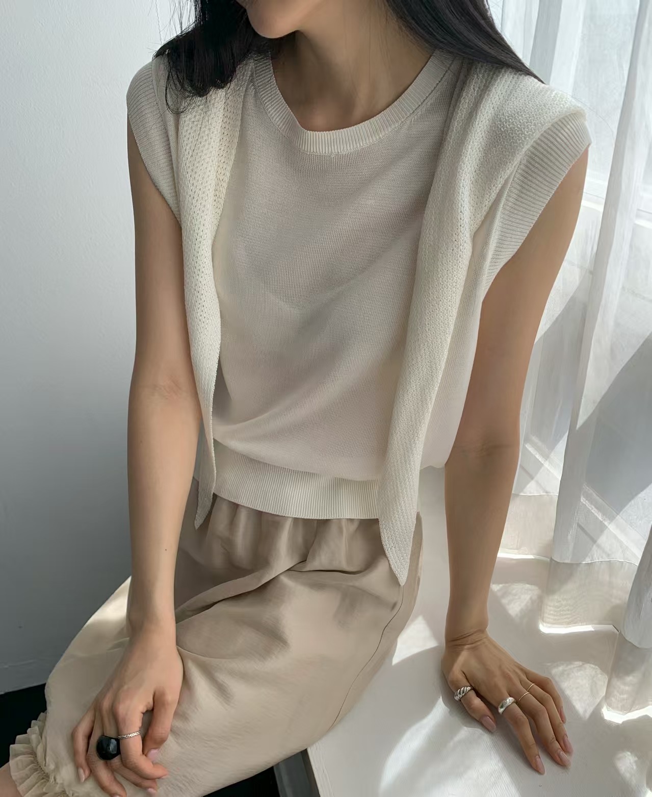 MINTYGREEN韓國直郵女士新品休閑熱賣人氣時尚套裝圍巾無袖MINTYGREEN-2件起套裝