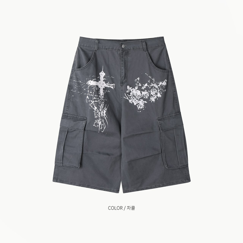 ALL OVER韓國直郵女裝新品推薦人氣時尚休閑短褲男女同款ALL OVER短褲圖色2