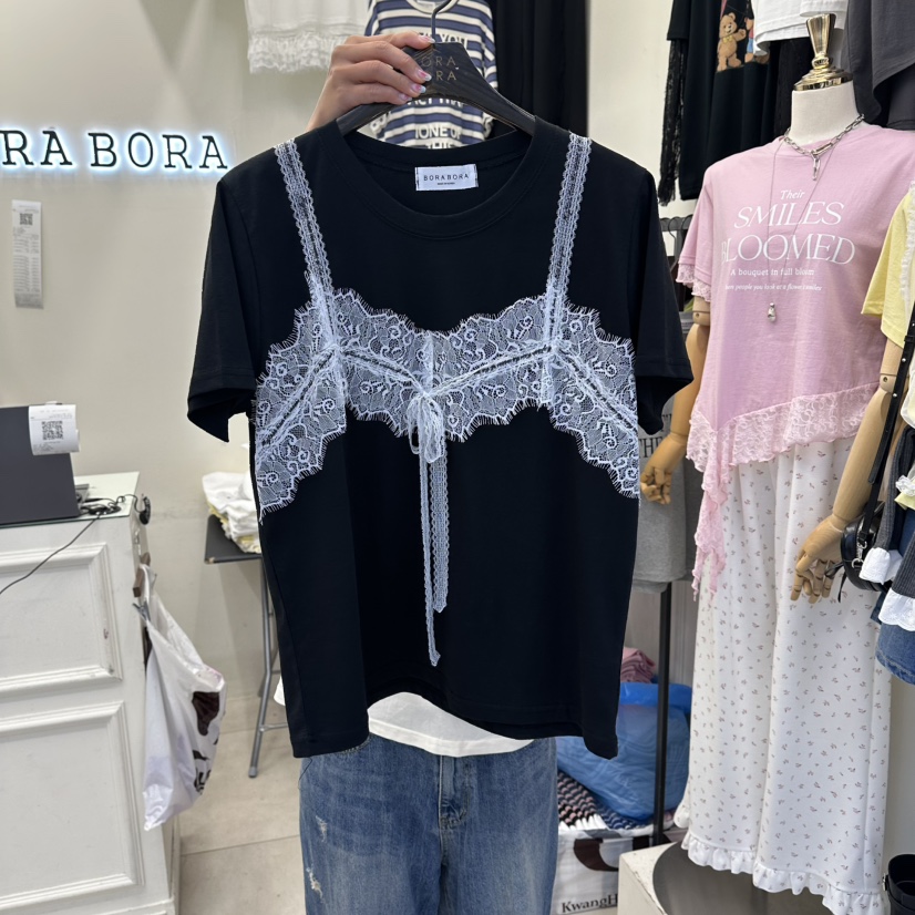 BORA BORA韓國直郵女士新品時尚26夏季休閑熱賣T恤假兩件BORA BORAT恤圖色2