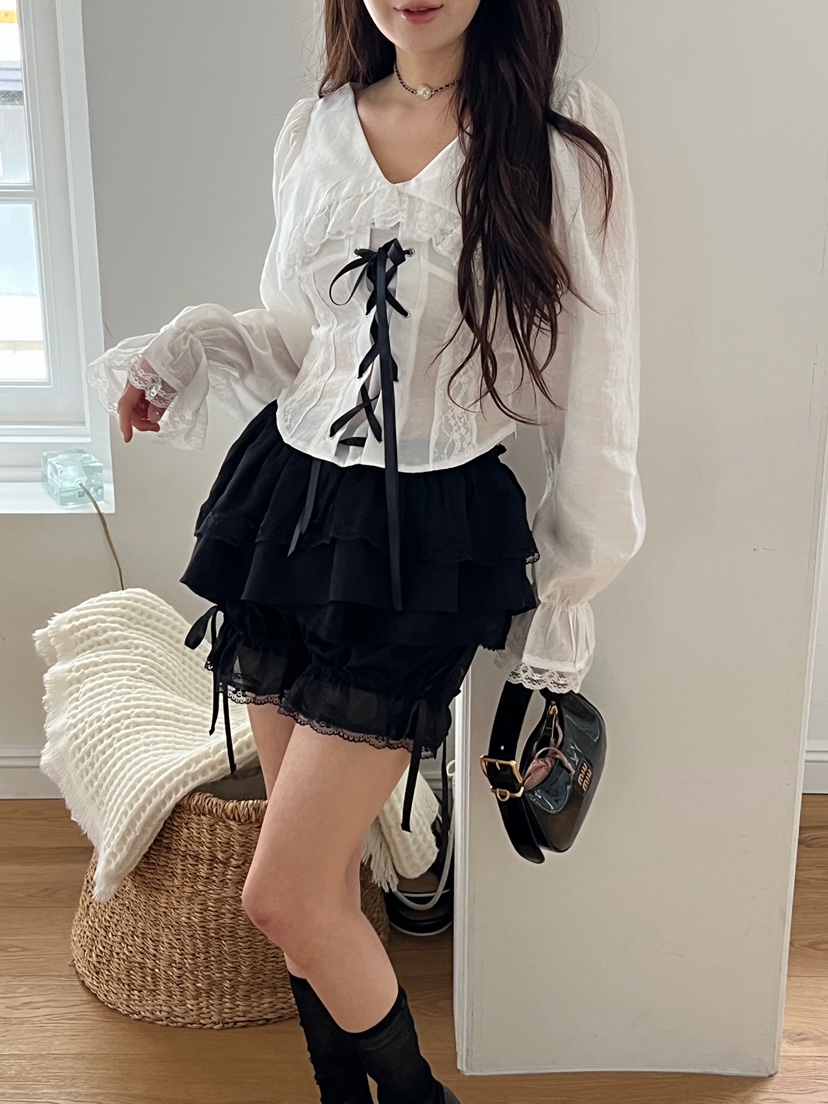 TYCHE韓國直郵女裝新品推薦熱賣時尚人氣休閑襯衫蕾絲衫絲帶TYCHE襯衫/蕾絲衫圖色2