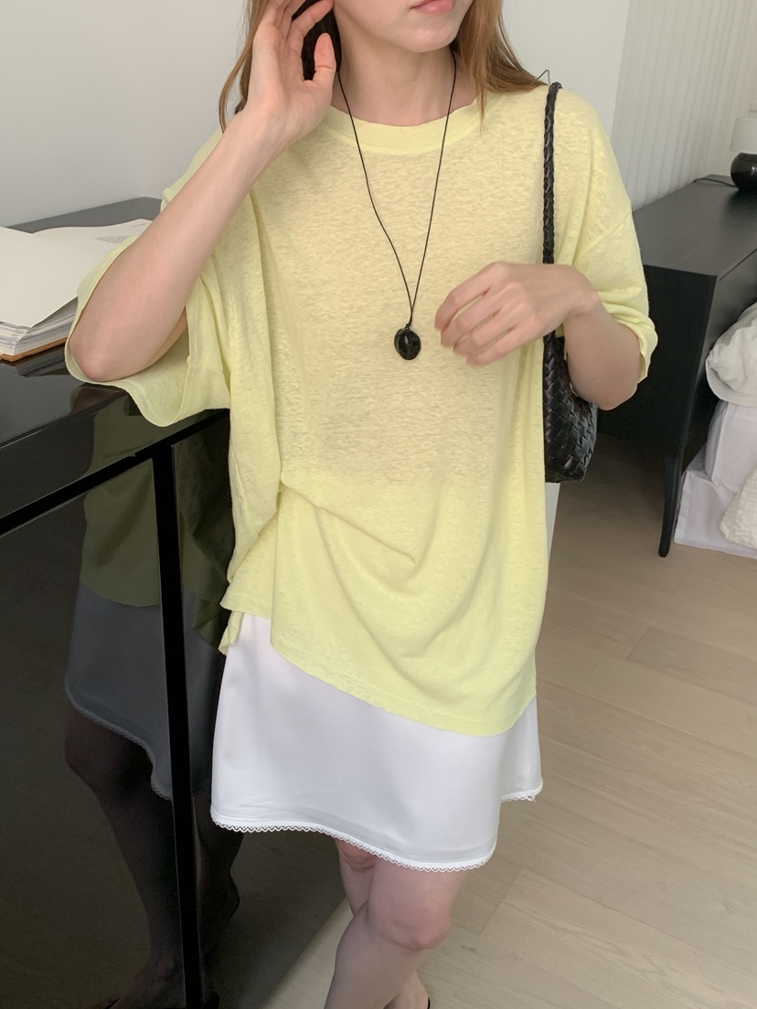 LONG PEAK韓國東大門直郵女裝新款26夏季時尚休閑T恤亞麻布LONG PEAKT恤