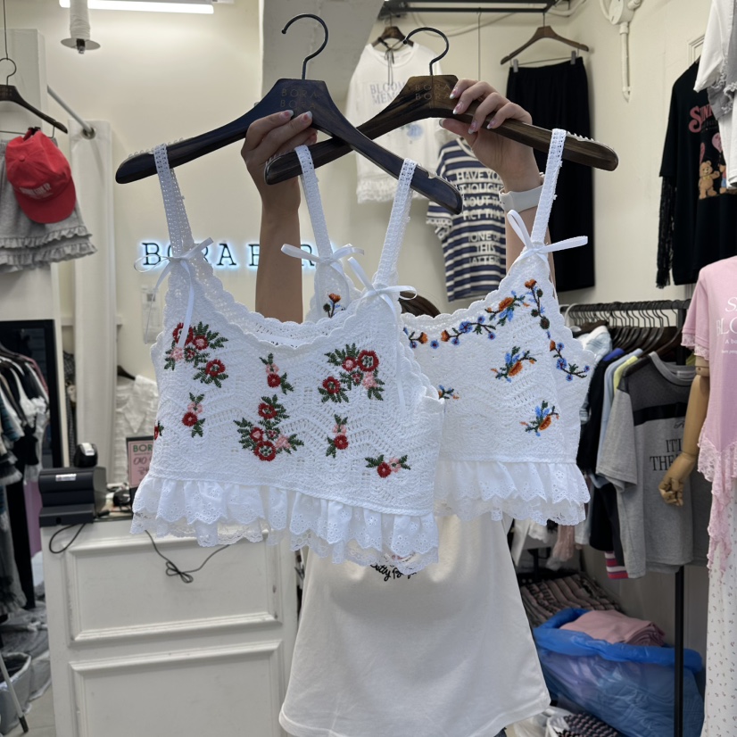 BORA BORA韓國直郵實拍女裝新品熱賣人氣時尚吊帶背心刺繡BORA BORA吊帶/背心