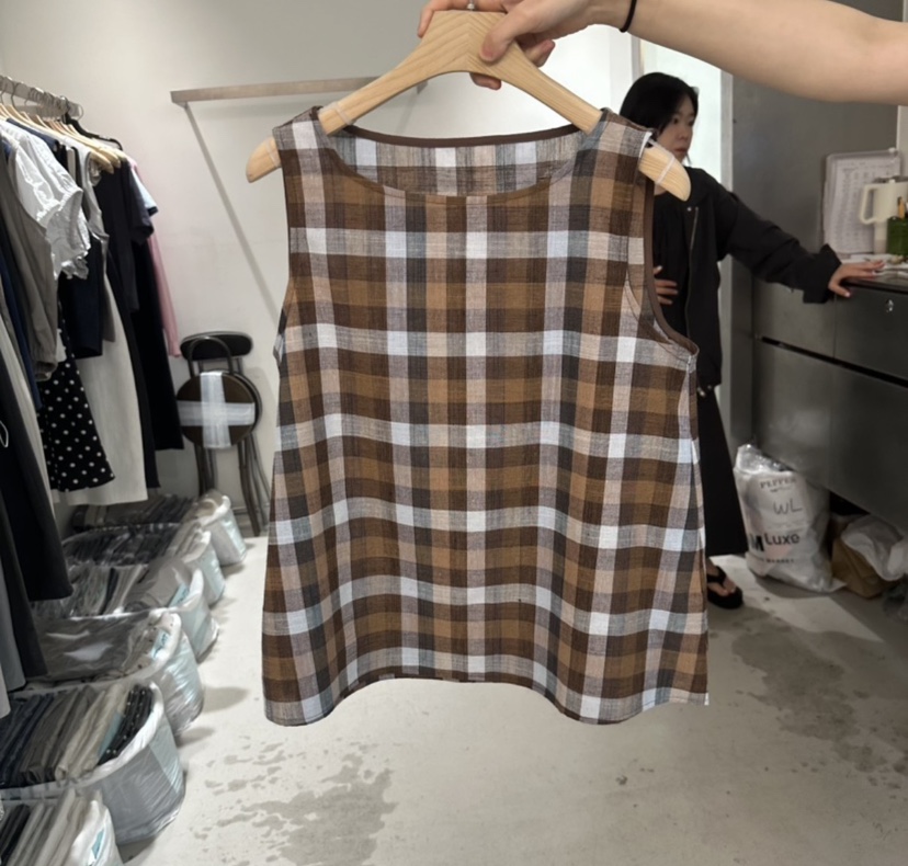 PEPPER-L韓國東大門直郵女士新款熱賣吊帶背心格紋亞麻無袖PEPPER吊帶/背心圖色3