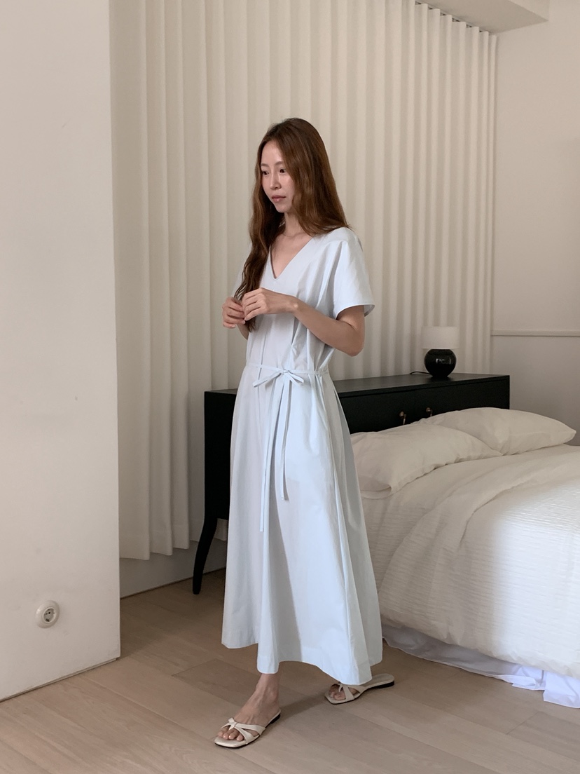 LONG PEAK韓國代購女裝新款推薦熱賣26夏季連衣裙OPS含腰繩LONG PEAK連衣裙
