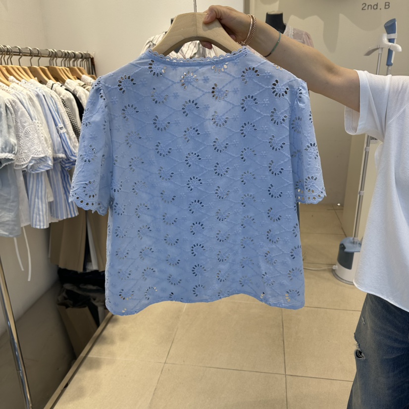 2nd B-S韓國代購女士新品26夏季時尚人氣襯衫蕾絲衫刺繡2nd B-S襯衫/蕾絲衫