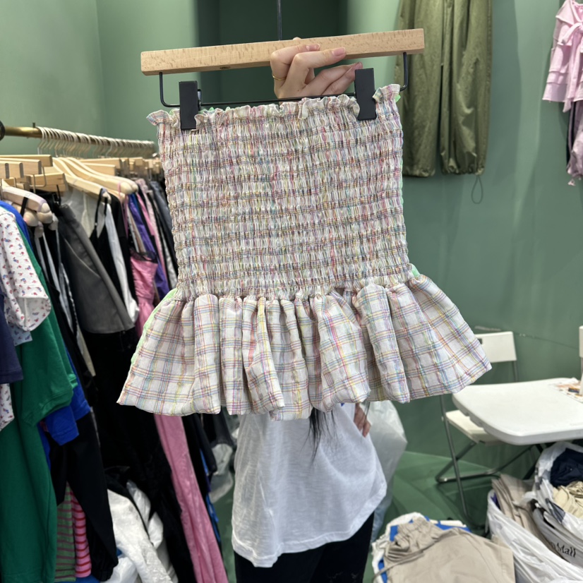 ROMANTIC NEWYORK韓國代購女裝新品時尚吊帶背心格子褶皺ROMANTIC NEWYORK吊帶/背心