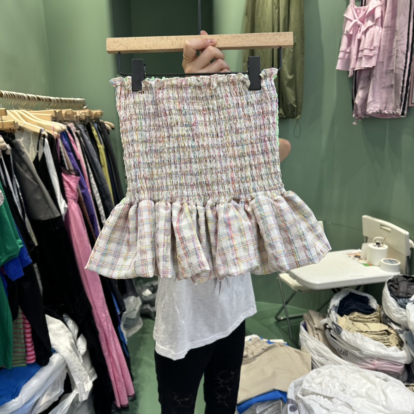 ROMANTIC NEWYORK韓國代購女裝新品時尚吊帶背心格子褶皺ROMANTIC NEWYORK吊帶/背心圖色1