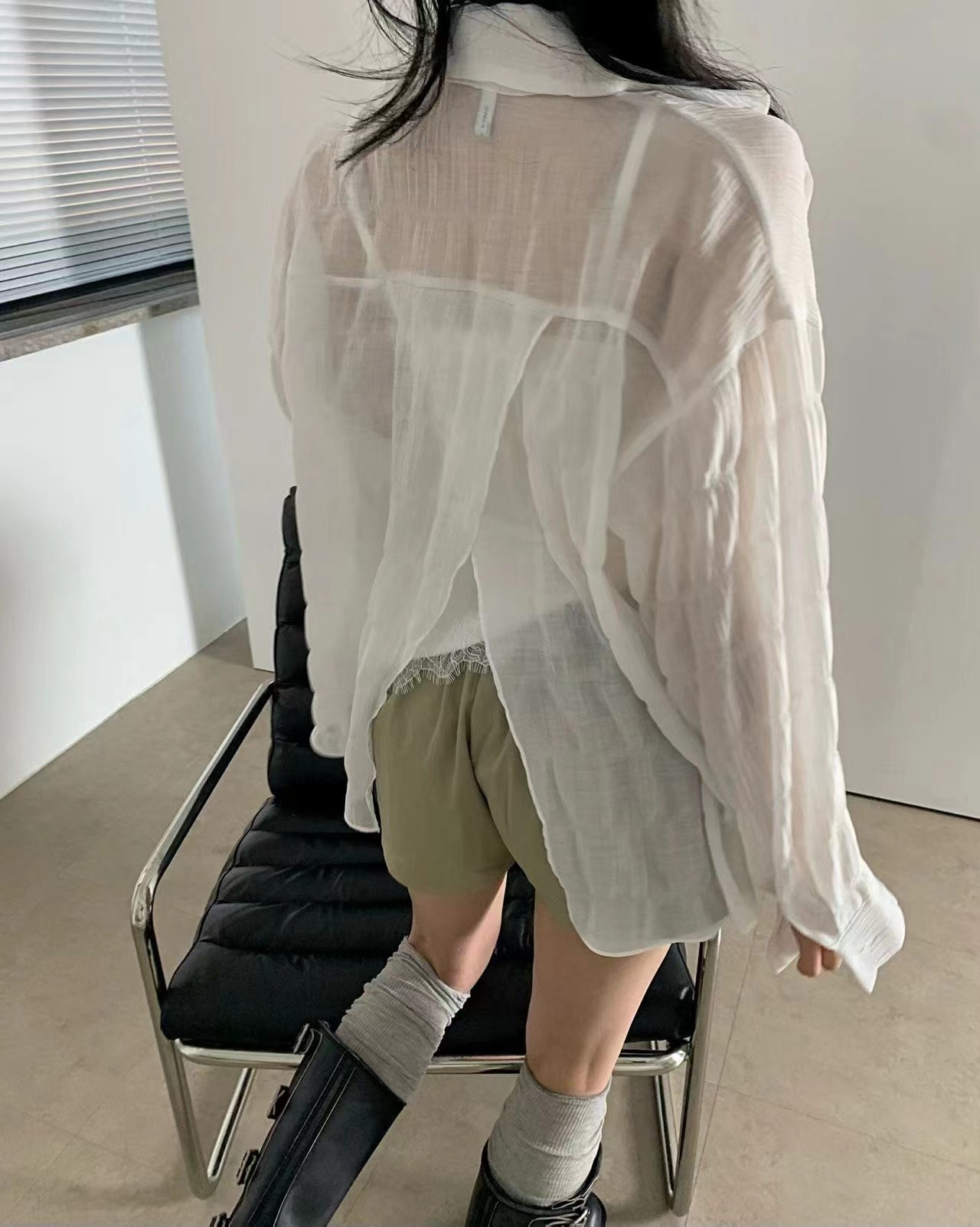 BLACK LINE東大門實拍韓國女士新品人氣26夏季襯衫蕾絲衫褶皺BLACK LINE襯衫/蕾絲衫