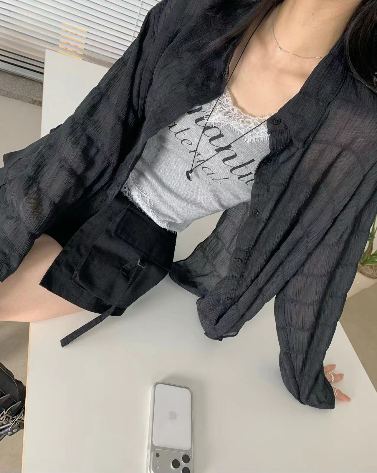 BLACK LINE東大門實拍韓國女士新品人氣26夏季襯衫蕾絲衫褶皺BLACK LINE襯衫/蕾絲衫