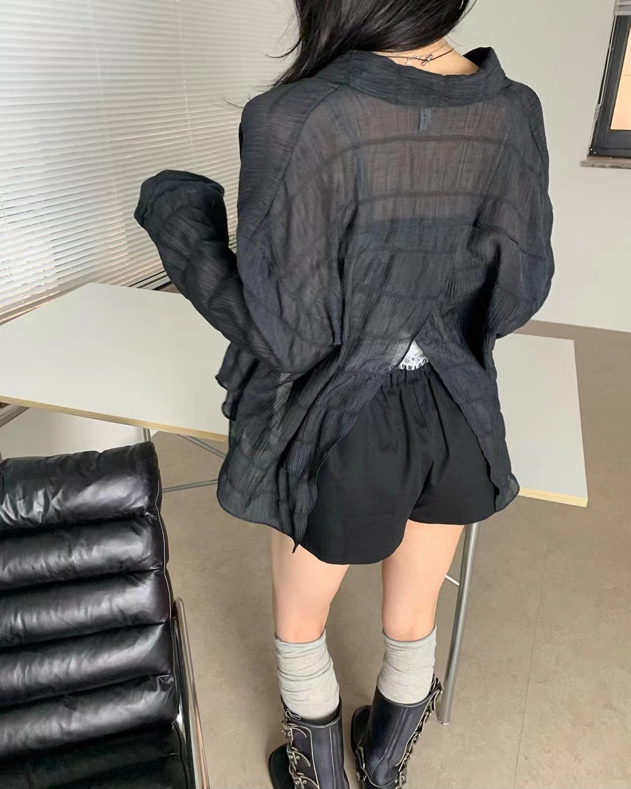 BLACK LINE東大門實拍韓國女士新品人氣26夏季襯衫蕾絲衫褶皺BLACK LINE襯衫/蕾絲衫