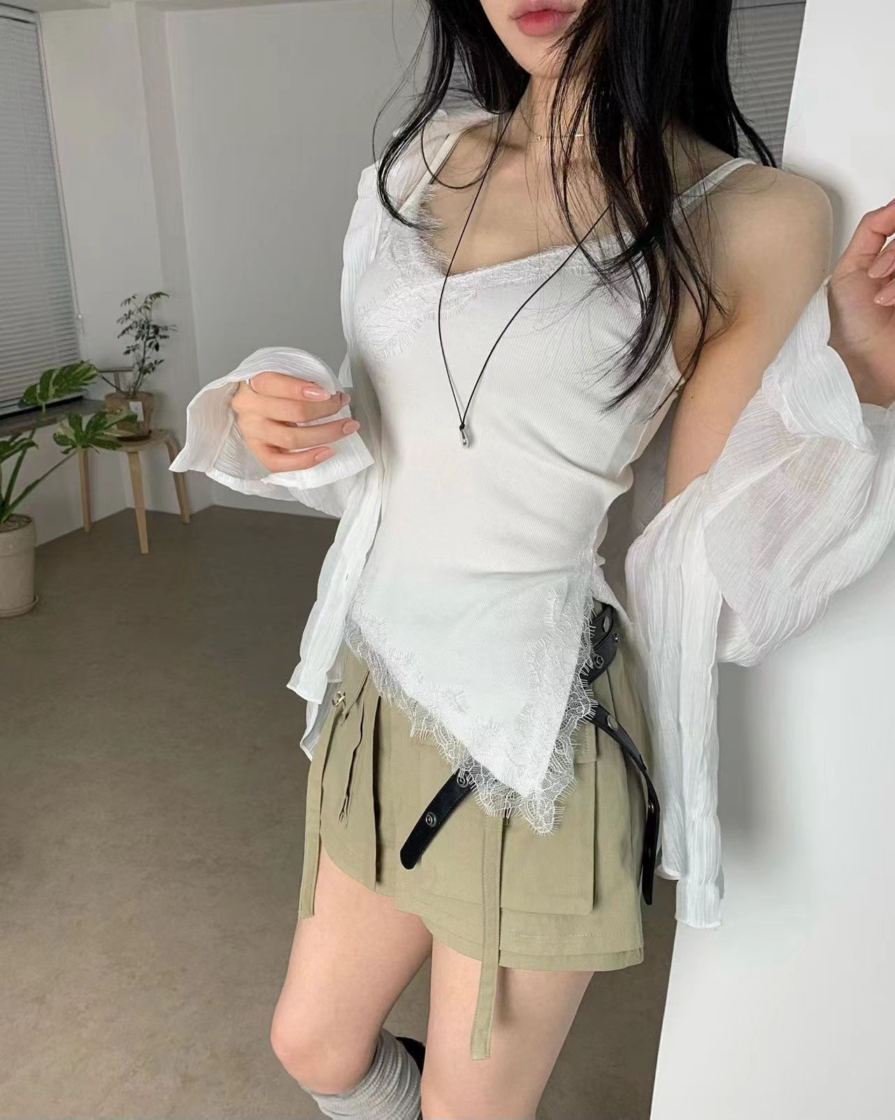 BLACK LINE東大門實拍韓國女士新款推薦吊帶背心蕾絲無袖BLACK LINE吊帶/背心