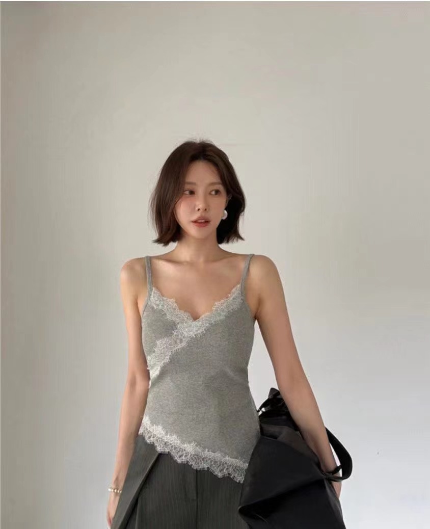 BLACK LINE東大門實拍韓國女士新款推薦吊帶背心蕾絲無袖BLACK LINE吊帶/背心