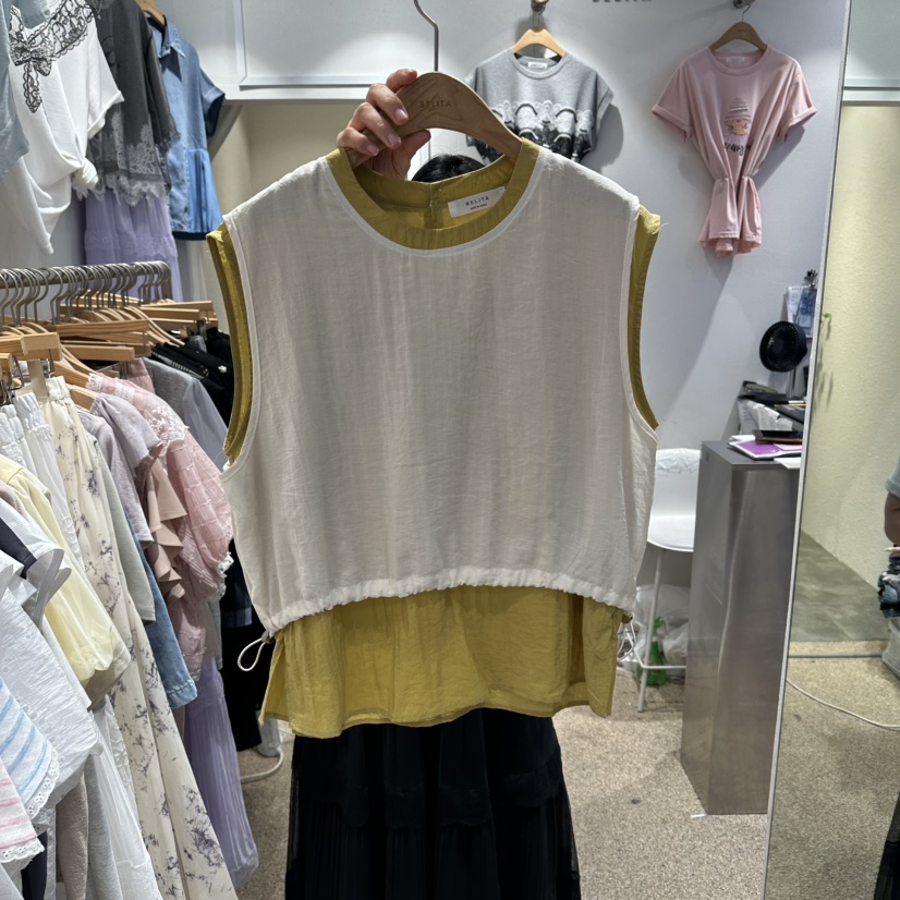 BELITA韓國代購女士新品熱賣推薦人氣休閑吊帶背心假兩件BELITA吊帶/背心圖色1