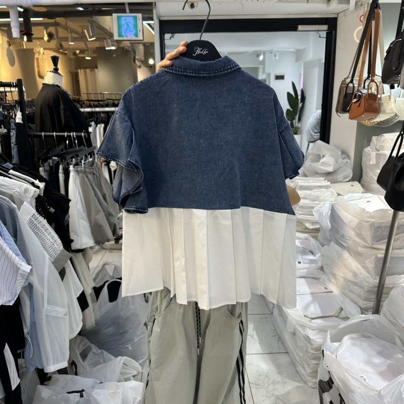 空韓國直郵女士新品時尚推薦熱賣休閑26夏季襯衫蕾絲衫褶皺BAKHA襯衫/蕾絲衫