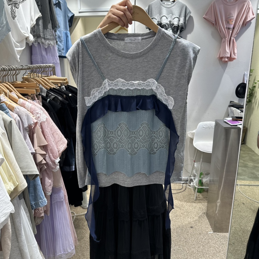 BELITA韓國東大門代購女裝新品26夏季推薦人氣休閑T恤假兩件BELITAT恤圖色2