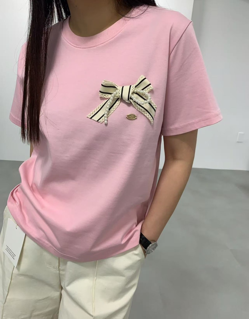 J CRANE-A韓國代購女士新款時尚休閑熱賣人氣T恤珍珠絲帶J CRANET恤