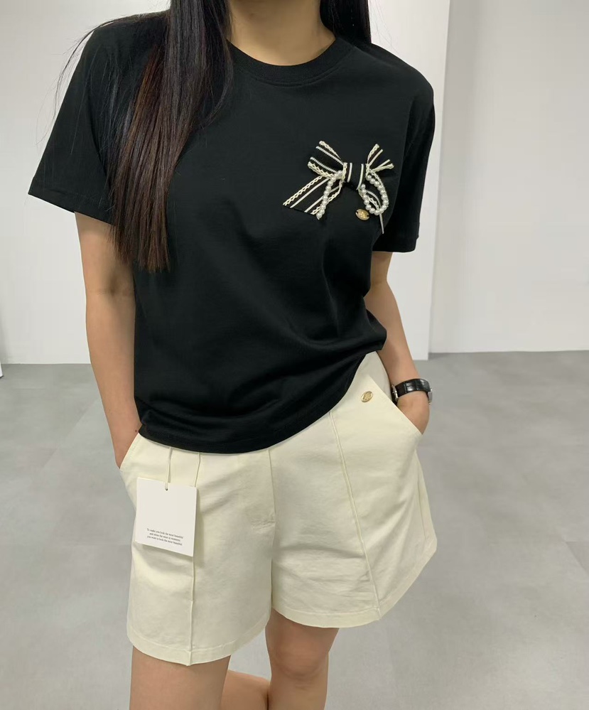 J CRANE-A韓國代購女士新款時尚休閑熱賣人氣T恤珍珠絲帶J CRANET恤