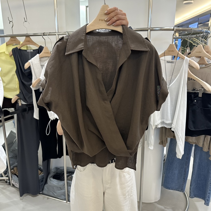 RENDER韓國東大門代購女士新品休閑時尚熱賣襯衫蕾絲衫亞麻RENDER襯衫/蕾絲衫圖色2