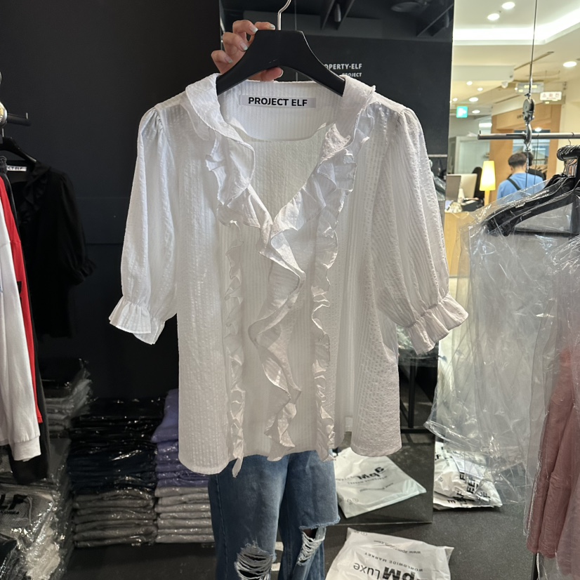 ELF-L韓國直郵女裝新品熱賣推薦人氣休閑襯衫蕾絲衫荷葉邊PROJECT ELF/ELF-L襯衫/蕾絲衫圖色1