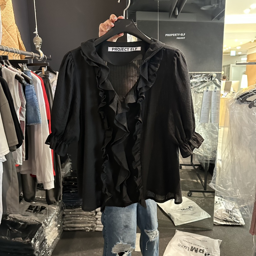 ELF-L韓國直郵女裝新品熱賣推薦人氣休閑襯衫蕾絲衫荷葉邊PROJECT ELF/ELF-L襯衫/蕾絲衫圖色2