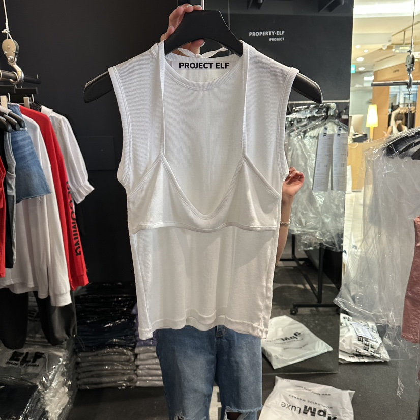 ELF-L韓國直郵女裝新品休閑吊帶背心假兩件雙層無袖羅紋PROJECT ELF/ELF-L吊帶/背心圖色1