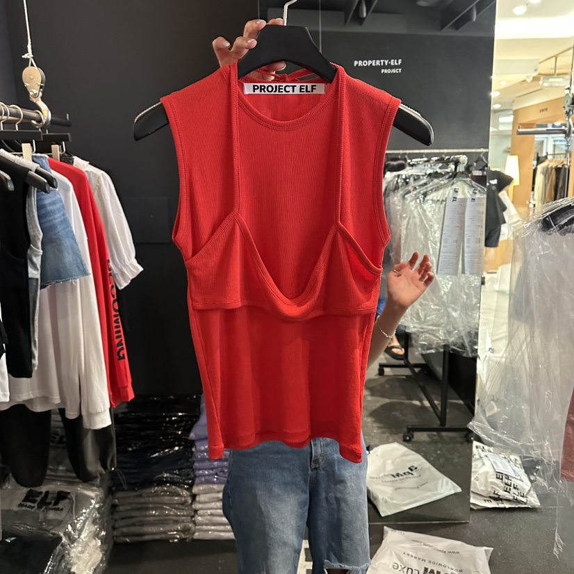 ELF-L韓國直郵女裝新品休閑吊帶背心假兩件雙層無袖羅紋PROJECT ELF/ELF-L吊帶/背心圖色2