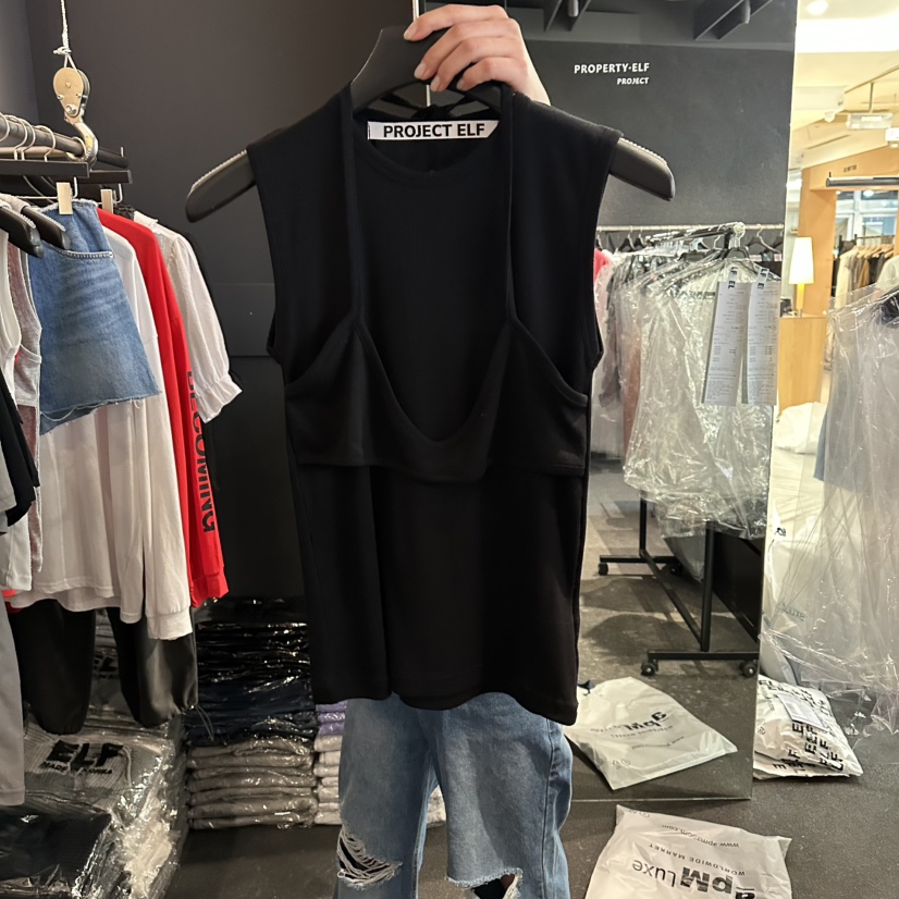 ELF-L韓國直郵女裝新品休閑吊帶背心假兩件雙層無袖羅紋PROJECT ELF/ELF-L吊帶/背心圖色4