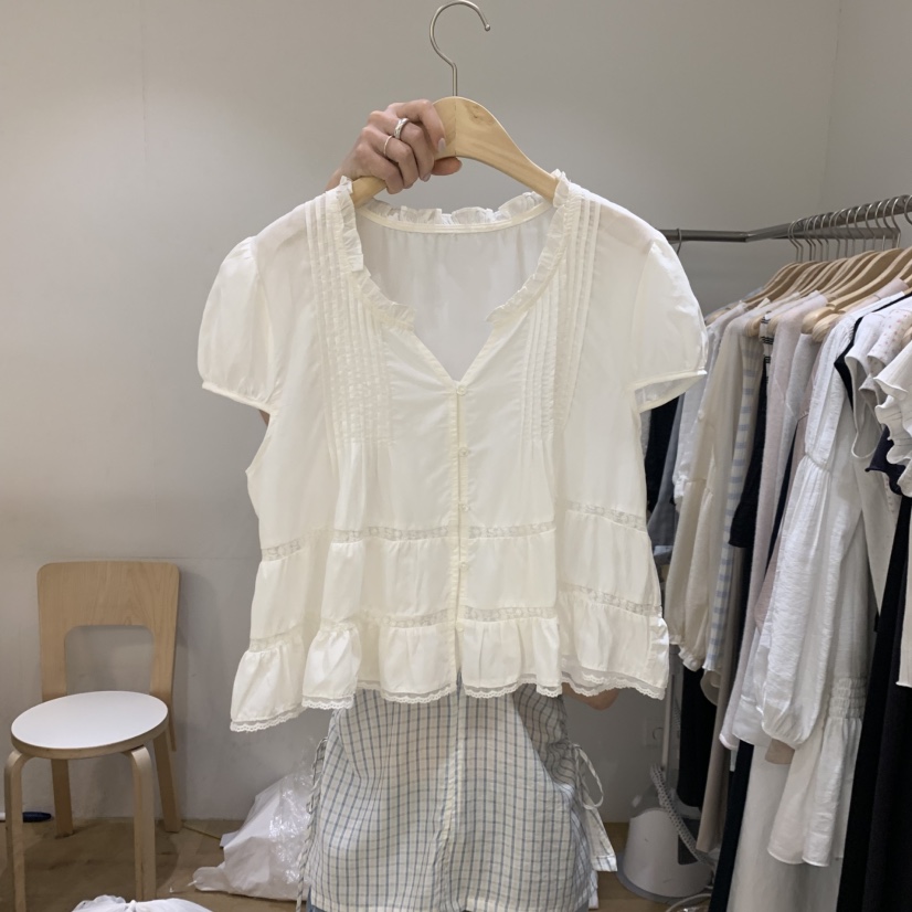 FOREST韓國東大門直郵女士新品26夏季人氣時尚襯衫蕾絲衫FOREST襯衫/蕾絲衫圖色1