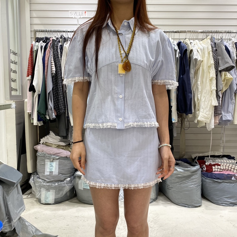BRICKLANE韓國東大門直郵女士新款26夏季人氣襯衫蕾絲衫褶皺BRICKLANE襯衫/蕾絲衫圖色2
