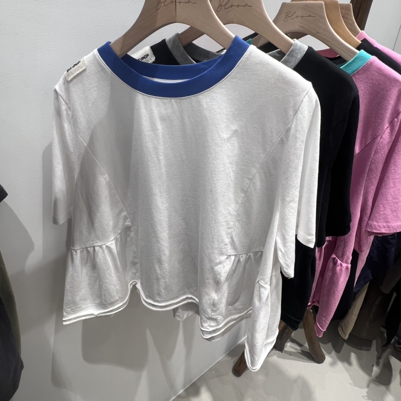 BLOOM韓國直郵實拍女士新款人氣26夏季休閑時尚T恤撞色褶裥BLOOM-ST恤圖色1