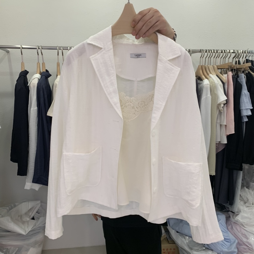 LELEN韓國直郵女士新品人氣時尚26夏季休閑夾克不含內搭亞麻LELEN夾克圖色1