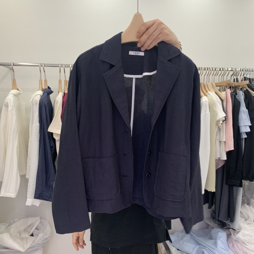LELEN韓國直郵女士新品人氣時尚26夏季休閑夾克不含內搭亞麻LELEN夾克圖色2
