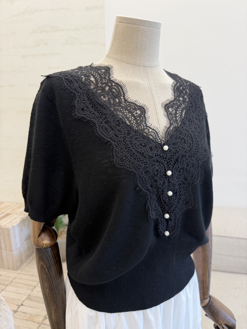 LAUNDRY韓國代購女士新品26夏季推薦人氣熱賣針織衫珍珠蕾絲LAUNDRY針織衫