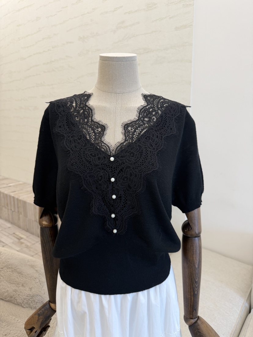 LAUNDRY韓國代購女士新品26夏季推薦人氣熱賣針織衫珍珠蕾絲LAUNDRY針織衫