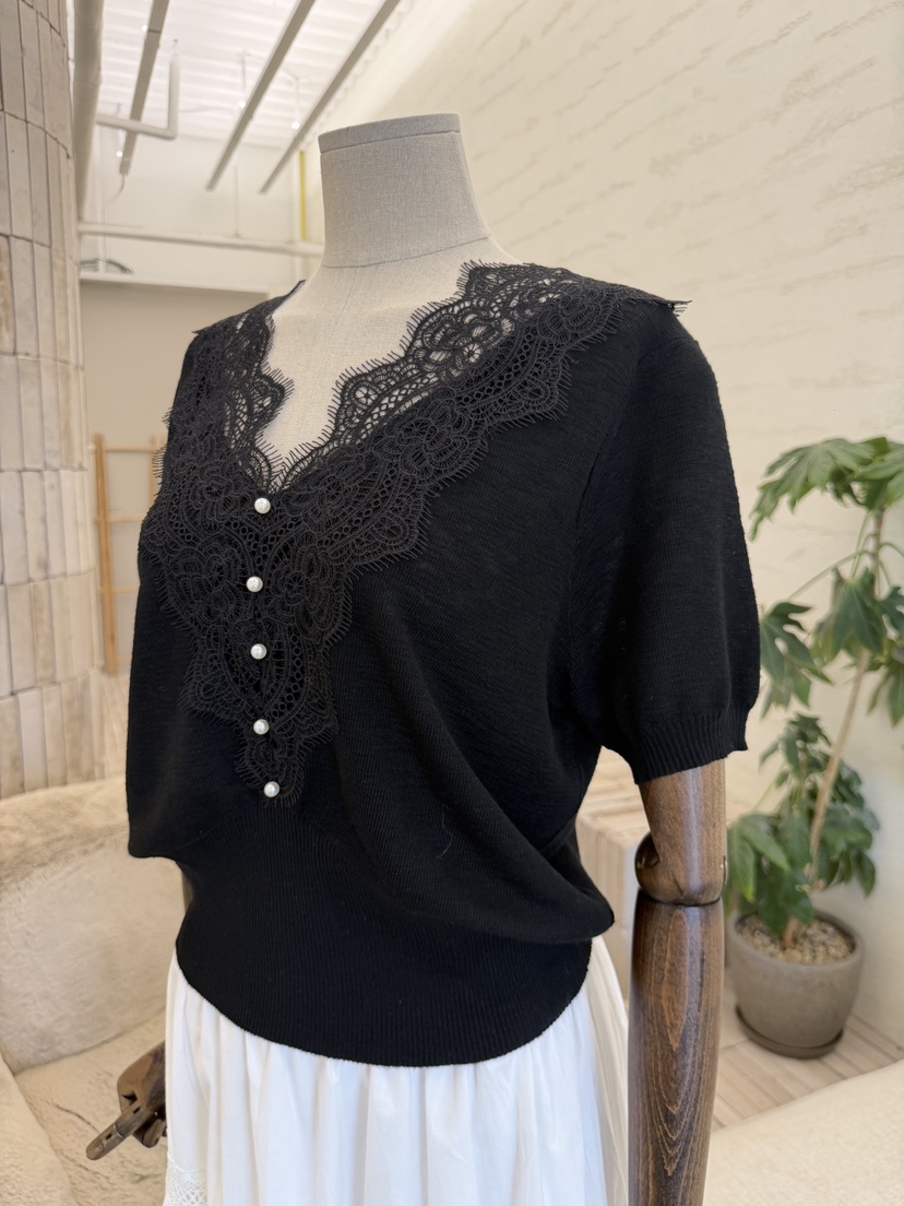 LAUNDRY韓國代購女士新品26夏季推薦人氣熱賣針織衫珍珠蕾絲LAUNDRY針織衫