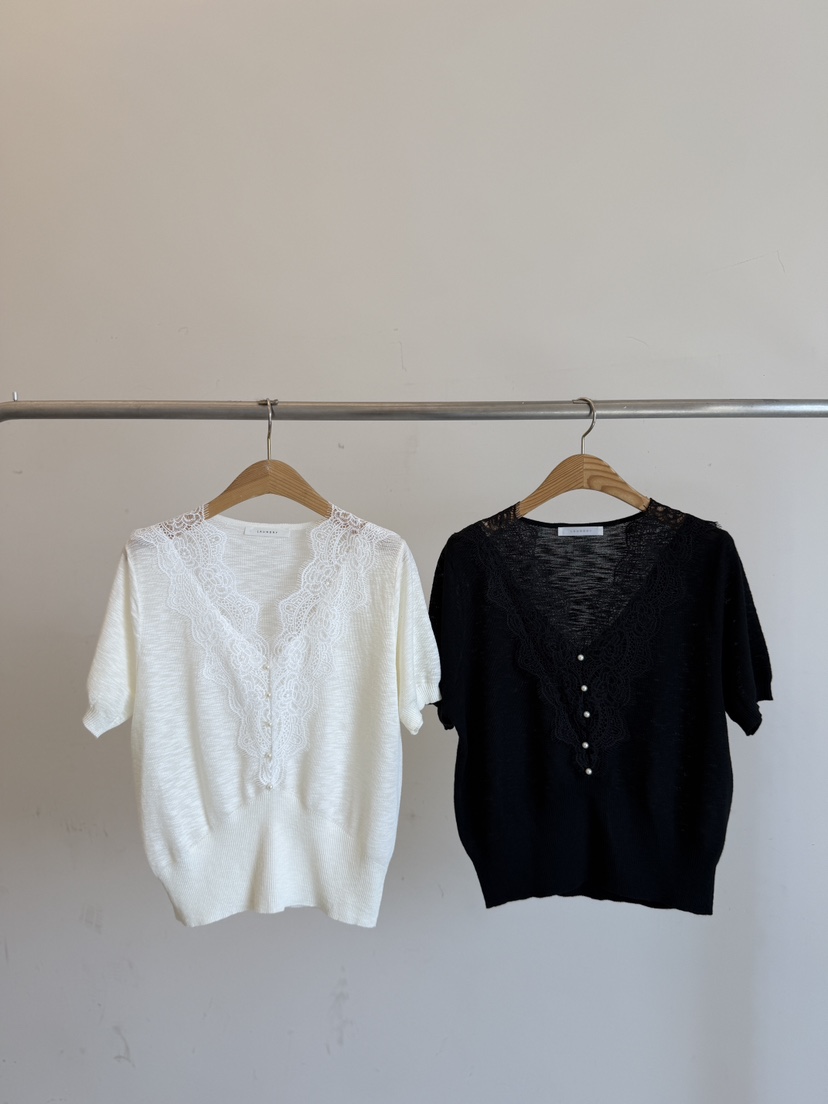 LAUNDRY韓國代購女士新品26夏季推薦人氣熱賣針織衫珍珠蕾絲LAUNDRY針織衫