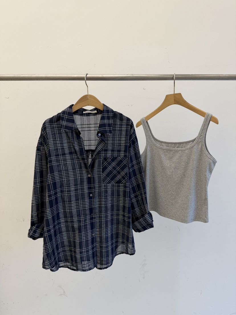 LAUNDRY韓國直郵實拍女裝新品休閑襯衫蕾絲衫不含內搭格子LAUNDRY襯衫/蕾絲衫