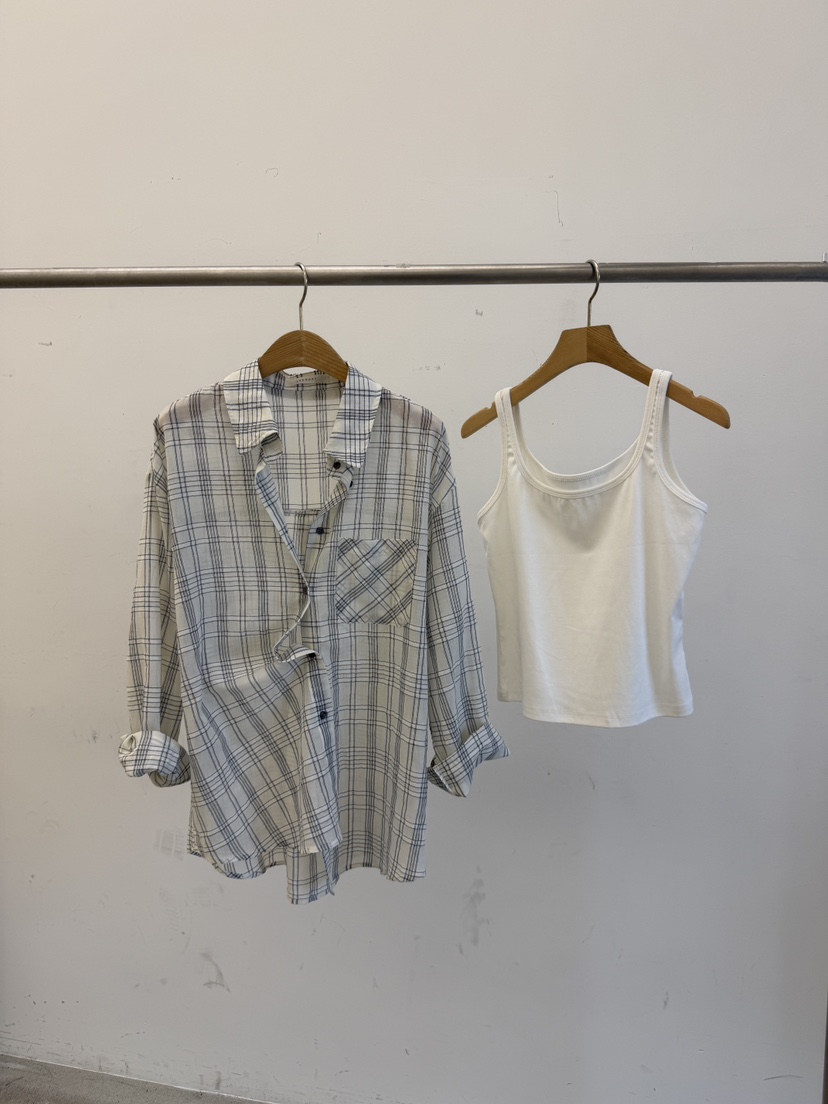 LAUNDRY韓國直郵實拍女裝新品休閑襯衫蕾絲衫不含內搭格子LAUNDRY襯衫/蕾絲衫
