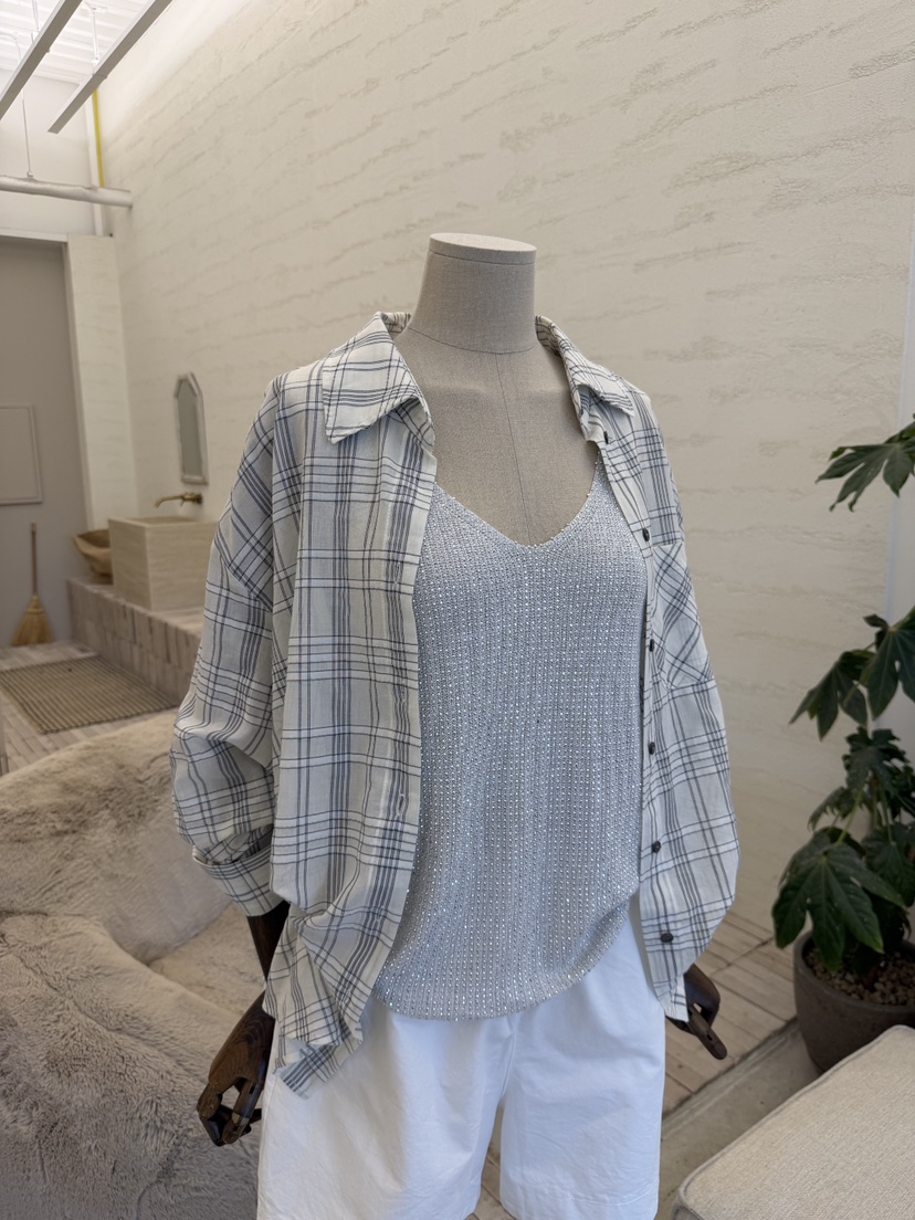 LAUNDRY韓國直郵實拍女裝新品休閑襯衫蕾絲衫不含內搭格子LAUNDRY襯衫/蕾絲衫