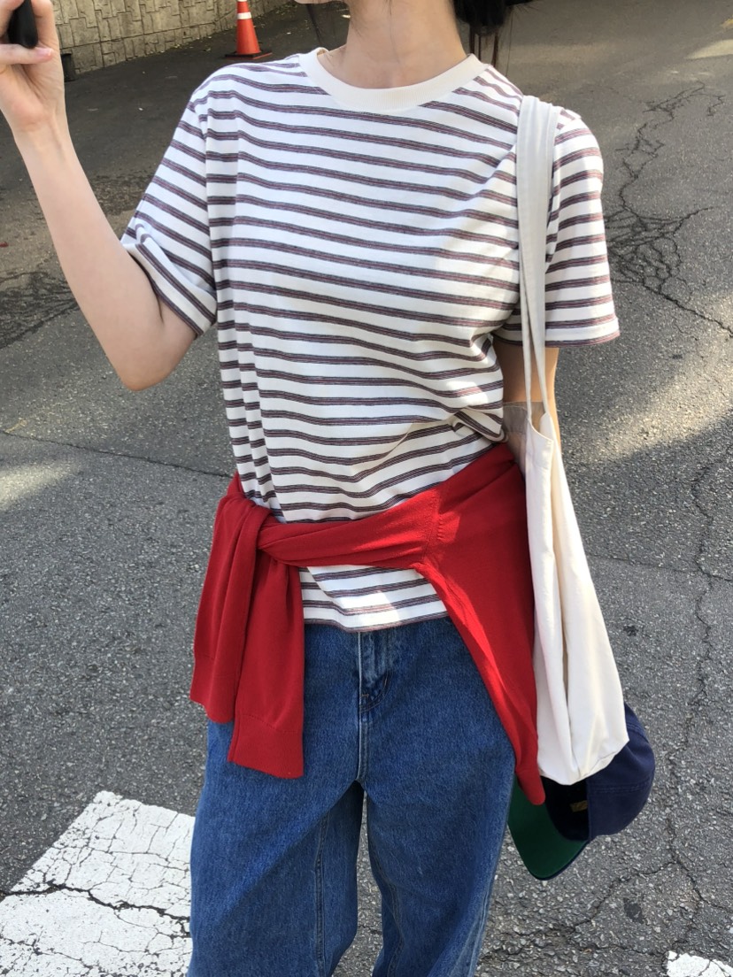 OURS韓國代購女裝新品熱賣休閑26夏季推薦人氣時尚T恤條紋OURST恤