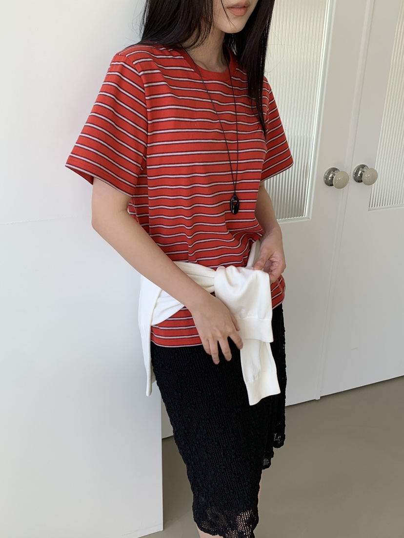OURS韓國代購女裝新品熱賣休閑26夏季推薦人氣時尚T恤條紋OURST恤