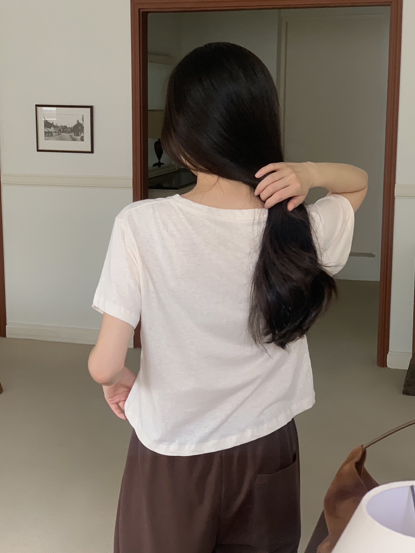 FORMSTUDIO/ATELIENNE韓國直郵實拍女裝新品推薦T恤刺繡亞麻FORMSTUDIO/ATELIENNET恤