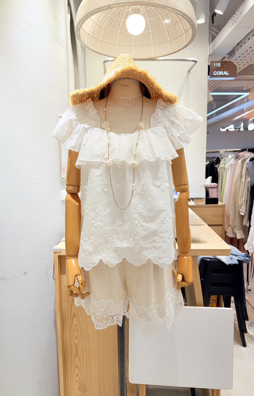 CORAL韓國代購女士新品26夏季時尚人氣休閑熱賣短褲撞色蕾絲CORAL短褲