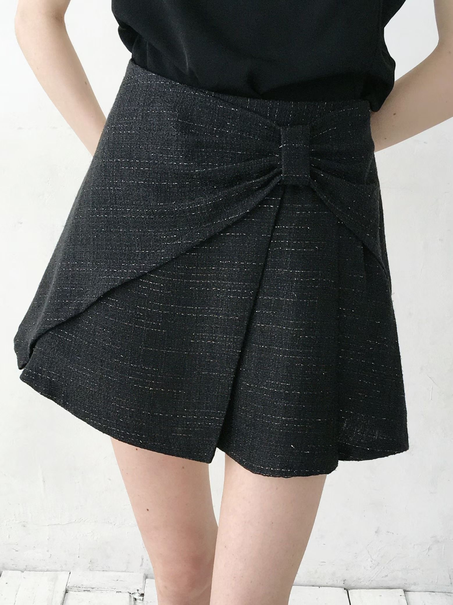 SOOMANCHAE-수만채-T韓國直郵女士新品人氣休閑短裙絲帶SOOMANCHAE短裙
