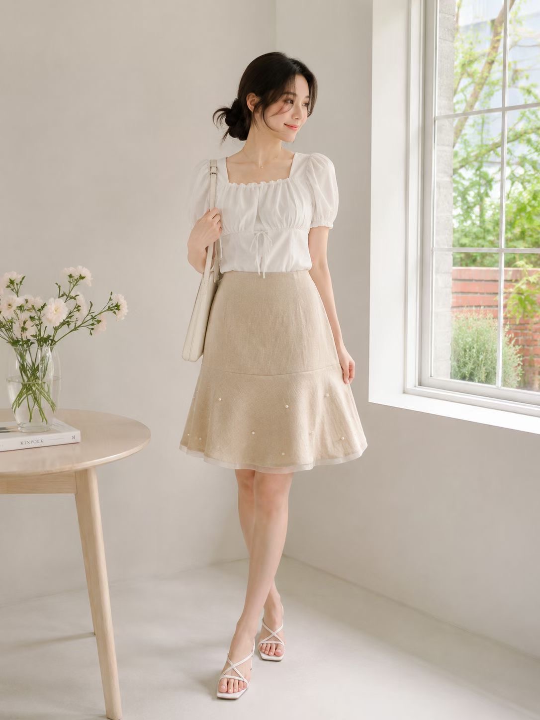 SOOMANCHAE-수만채-T東大門實拍韓國女裝新品熱賣半身裙中短裙珍珠SOOMANCHAE半身裙/中短裙